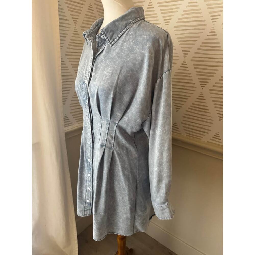 Entro Women’s Medium Faux Acid Wash Denim Button Up Mini Dress - Picture 3 of 7